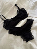 KYLETHOMASW  -  Lace Bra Set Woman Adjusted-strap Seamless Bras+Low Waist Panties Female Casual Simple Solid High Elasticity Lingerie Sets