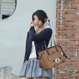 KYLETHOMASW  -  Japanese Sweet Cute Bear Tote Bag Women Brown Leather Large Capacity Shoulder Bag Ladies Cartoon Versatile Preppy Style Handbag