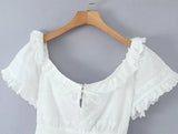 KYLETHOMASW  -  Pretty Girl Holiday Summer Dresses Women O Neck Short Sleeve A-line Mini Hollow Out Embroidery White  Dress Backless Robe