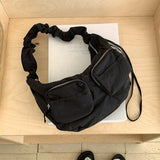 Kylethomasw Nylon Women Simple Underarm Bags Trendy Fashion Drawstring Pleats Hobos Shoulder Crossbody Bag Lady Handbags Bolsa Silver