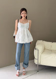 KYLETHOMASW  -  2025 3D Embroidered Jacquard Tank Top Strap Women Summer New Style Unique Design Lotus Leaf Edge Puff Blouse Top
