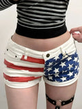 KYLETHOMASW  -  American Retro Star Printed Denim Shorts for Women's Summer Hot Girls Slim Fit Hip Wrap Shorts Fashion Female Clothes
