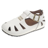 KYLETHOMASW  -  ONG Genuine Leather Hollow out Flat Roman Sandals Versatile Casual Cage oes mid Heel round Toe Summer Faion Women's oes