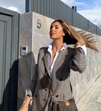 KYLETHOMASW  -  England Double Breasted Casual Blazer Mujer Women Blazers Ins Fashion Blogger Retro Plaid Blazer WomenAnd Jackets