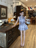 KYLETHOMASW  -  French Elegant 2 Piece Skirt Sets Female Casual Office Lady Stain Y2k Crop Top Vest + Mini Skirts Sleeveless Korean Fashion Chic