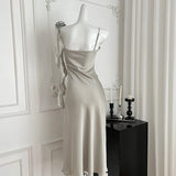 KYLETHOMASW  -  French Gentle Square Collar Women Camisole Sexy Dress Solid Elegant Fashion Slit Flowers Female Vestidos Slim Advanced Dress