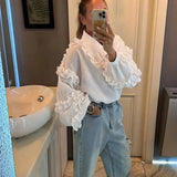 KYLETHOMASW  -  Women Shirts Pure Cotton White Blouse For Women 2025 Early Spring New Court Lantern Sleeves  Casual Doll Collar Shirt