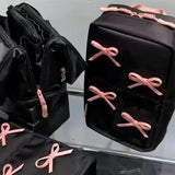 KYLETHOMASW  -  Pink Bowknot Nylon Vertical Makeup Bag Pencil Case Partitioned Bow Cosmetic Bag Waterproof Makeup Brush Storage