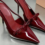 KYLETHOMASW  -  One Line Buckle High Heels Women's Slim Heels New Summer Style Bow Tie Wrap Hollowed Out Patent Leather Sandals