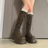 KYLETHOMASW  -  Flats Platform High Boots Women's Designer Shoes for Woman Winter Knee High Boots Lace Up Trend Goth Fashion Boots Femme