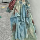 KYLETHOMASW  -  Elegant Vintage Tie Dye Slim Fit Fungus Long Sleeve Tops Women+ Y2k High Waist Ruched Skirts 2025 Summer New Two Piece Sets