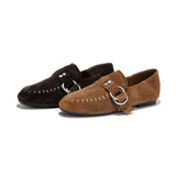 KYLETHOMASW  -  Genuine Leather Flats Women Luxury Metal Buckle-Decorated Women's Suede Loafers Light Comfortable Cow Suede Shoes for Women