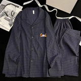 KYLETHOMASW  -  Embroidery Dog Vintage Plaid Men's Pyjama 2 Piece Suit Plus Size Casual Soft Fashion Men's Pajamas Set Spring New Sleepwear