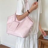 KYLETHOMASW  -  Vintage Lace Up Side Tote Bag Crinkled Faux Leather Shoulder Bag With Daisy Mini Zipper Pouch Large Daily Commuter Bag For Women
