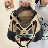 KYLETHOMASW  -  Retro Cute Puppy Tote Bag Women Patchwork Canvas Large Capacity Shoulder Bags Ladies Japanese Y2K Harajuku Cartoon Crossbody Bag