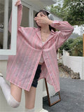 KYLETHOMASW  -  Pink Shirts Stripes All Match Streetwear Women Spring Lazy Style Chic Loose Fashion New Office Lady Casual