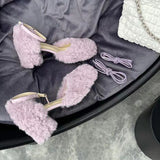KYLETHOMASW  -  New Brand Women Sandal Fashion Furry Ladies Elegant Square Low Heel Dress Pumps Shoes Outdoor Slingback Shoes