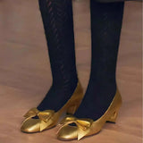 KYLETHOMASW  -  Four Seasons Wear Bowknot Decorative Thick Heel Single Shoes French Temperament Fashion Women's Shoes Shallow Toe Slip On