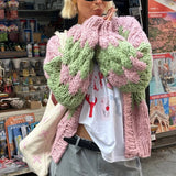 KYLETHOMASW  -  Stripe Pattern Cropped Cardigans Vintage Lantern Sleeves Knitted Sweater Aesthetic Y2k Knitwear Coat Women Autumn Outwear Street