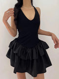 KYLETHOMASW  -  2025 Double Layered Ruffled Edge Hanging Neck Vest Dress Women Summer New Style French Ballet Cake Short Vestidos
