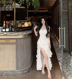 KYLETHOMASW  -  Korean Sweet Fairycore Long Dresses for Women Elegant Spaghetti Strap Ruffles Princess Party Dress Summer Slim Waist Vestidos