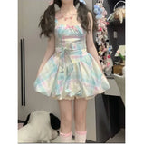 KYLETHOMASW  -  Rainbow Dresses Women Sweet Sleeveless Bow Slash Neck Sweet Elegant Summer Fashion Bud Mini Dress Female Casual Party