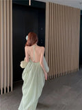 KYLETHOMASW  -  Sexy Backless Strapless Long Dress Women's Summer Vacation Green Loose A-Line Skirt Polyester V-Neck Sleeveless Casual Gown