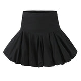 KYLETHOMASW  -  Elegant Girl Ruched Big Swing Mini Skirt Vintage High Waist Side Zipper Summer Skirts Black White Women's Party Streetwear