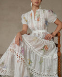KYLETHOMASW  -  European and American style new elegant dress floral print hollow design large swing skirt