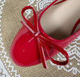 KYLETHOMASW  -  Women Round Toe Ballet Flats Spongy Bottom  Hot New 2024 Italian Shoes Patent Leather Classic Bow-Knot Dressing Slip-On 34 48 47