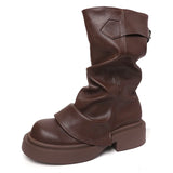 KYLETHOMASW  -  Autumn Vintage Thick Bottom Woman Knight Boot Fashion Belt Buckle Ladies Concise Slip On Short Booties