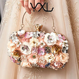 KYLETHOMASW  -  3d Floral Rhinestone Clutch Bag Handmade Sequins Flower Hard Case Bag Metal Chain Strap Wedding Prom Party Women Formal Handbag