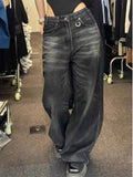 KYLETHOMASW  -  Oversize Vintage Street Black Jeans for Women Y2k High Waist Loose Wide Leg Pants Early Spring New Straight Flare Pants