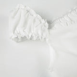 KYLETHOMASW  -  Gentle style V-neck mushroom edge bubble sleeve shirt BM foreign trade new style breasted waist tight short sleeved top