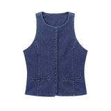 KYLETHOMASW  -  British Minimalist Women's Single Breasted Denim Vest Tank Tops Sleeveless Jacket Women