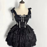 KYLETHOMASW  -  Sweet Lolita Mini Dress Women Kawaii Bow Lace Patchwork Sleeveless Cake Dresses Harajuku Cute Japanese Summer Camisole Dress New