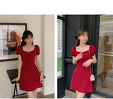KYLETHOMASW  -  Women's Cleanfit A-Line Dress Summer 2025 Orange Bells Design Slimming Waist Square Collar Bubble Sleeve Fashionable Dress
