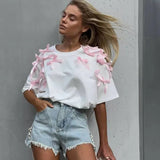 KYLETHOMASW  -  American Retro Bow Three-dimensional Decorative Loose T-shirt Women 2024 Summer New Fashion Street Trend Casual Y2K Tops