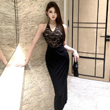 KYLETHOMASW  -  Woman Dress Sexy Halter V Neck Lace Patchwork Elegant Slim Summer Fashion Temperament Party Dresses Backless Club