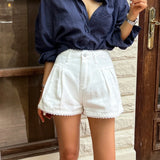 KYLETHOMASW  -  Spring Summer Lace Patchwork Women's Denim Short Pants High Waist Casual Loose Jeans Wide Leg Shorts for Women