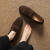 KYLETHOMASW  -  Kid Suede Penny Loafers Women Handmade Autumn Winter Casual Shoes Ladies Leisure Slip-on Creeper Flats Brown Size 34-43