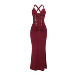 KYLETHOMASW  -  Summer New Strap Long Dress Lace Splicing Strap Pleated Dress