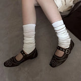 KYLETHOMASW  -  Retro Rivet Mary Jane Shoes Women Fashion Belt Buckle Round Toe Ballet Flats Comfortable Soft Sole Flat Shoes Zapatos De Mujer