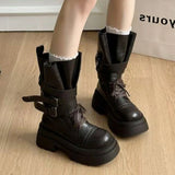 KYLETHOMASW  -  Mid Calf Women Boots Flats Platform Shoes Lace Up Casual Shoes Woman Winter 2025 New Buckle Chelsea Boots Sport Walking Shoes