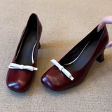 KYLETHOMASW  -  Retro Bowknot High Heeled Mary Jane Shoes Women Designer Pumps Shallow Comfort Round Toe Elegant Office Women Shoes Talons Femme
