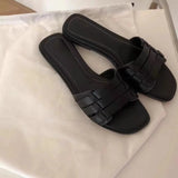 KYLETHOMASW  -  Flat Bottomed Slippers for Women New Anti Slip Woven One Word Sandals Women's Summer Outdoor Wear Beach Slippers for Women