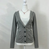 KYLETHOMASW  -  Women Y2K Hooded Knit Cardigan V‑Neck Single Breasted Long Sleeve Pocket Slim Fit Vintage Knitted Sweater Coat Fall Casual