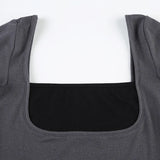 KYLETHOMASW  -  Fake two square neckline slimming short sleeved T-shirt with spicy girl temperament, backless and waist cinching bottom top