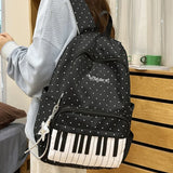 KYLETHOMASW  -  Piano Key Polka Dot Backpack Girls Music Embroidery Large Capacity School Bag Lightweight Nylon Daily Travel Student Rucksack