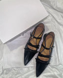 KYLETHOMASW  -  Japanese metal buckle bow Mary Jane shoes sweet and cool pointed leather shallow flat shoes women